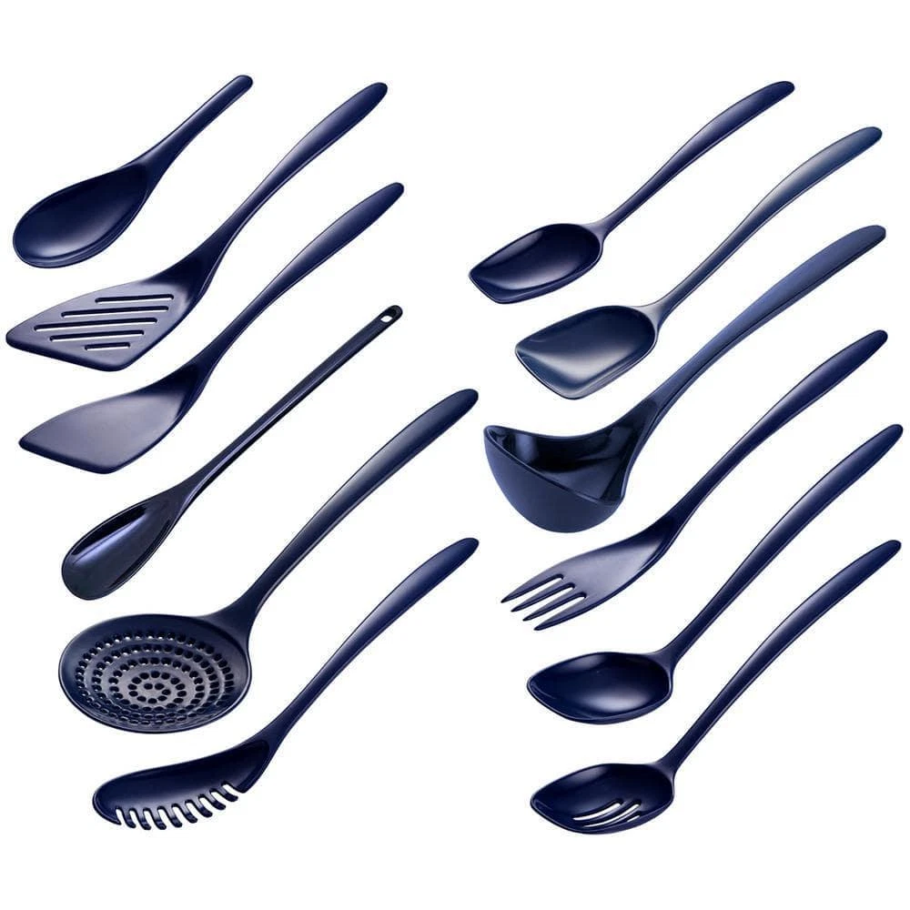Utensils Set Cobalt Blue Cook Serve Melamine Ladle Spoon Turner (12-Pieces)