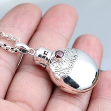 S925 sterling Silver PERFUME BOTTLE Locket Pendant Red Gem Scrollwork 1