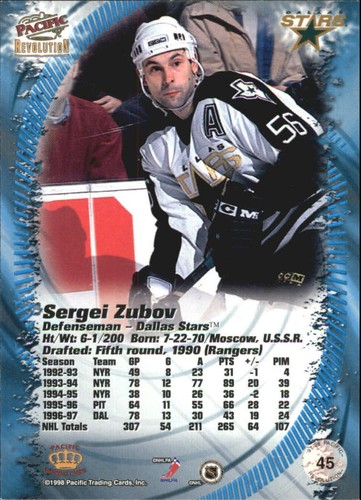 1997-98 Revolution Ice Blue #45 Sergei Zubov - NM-MT - Picture 2 of 2