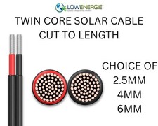 Solar Panel PV Cable Twin Core DC Cut to Length 1800V 2.5mm, 4mm, 6mm UV Resist