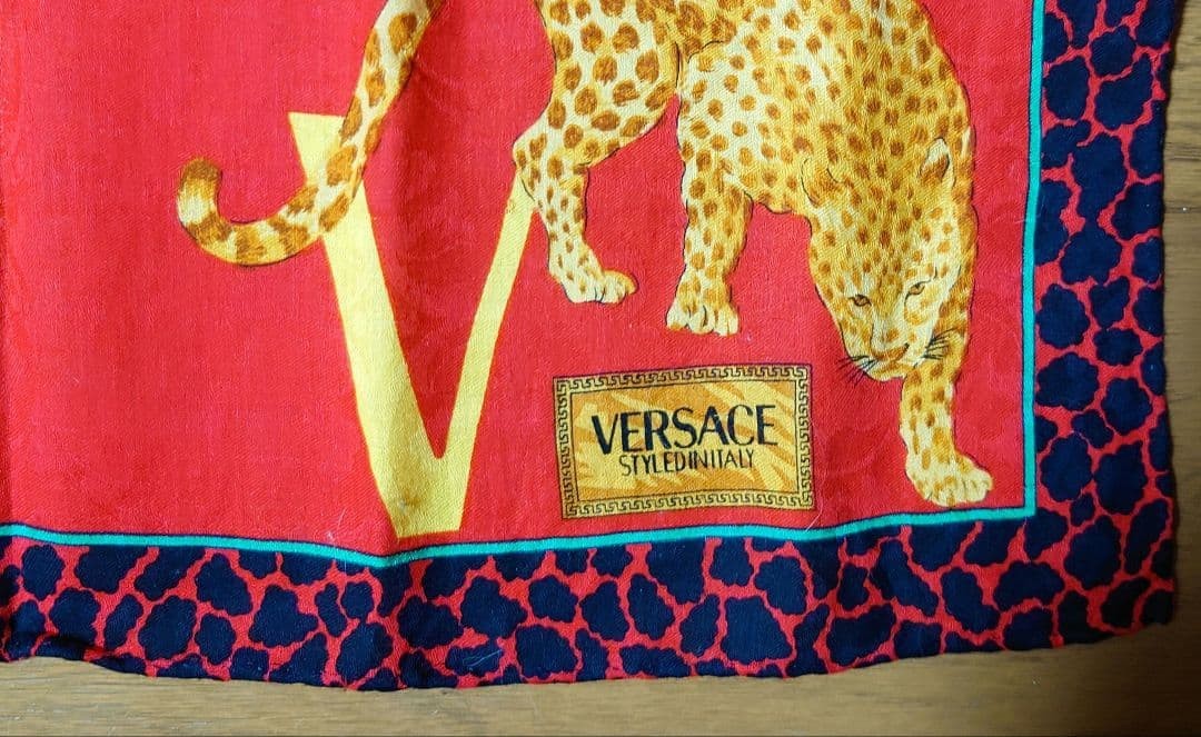 VERSACE Leopard Pattern Handkerchief Red 50cm x 5… - image 3
