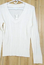 Aeropostale Y2K Cable Knit Sweater Angora Blend Ivory Womens M V-Neck Preppy NWT