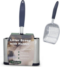 Full Metal Cat Litter Scoop with Holder, Stainless Steel Cat Litter Scooper Hold