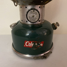 COLEMAN MODEL 220F LANTERN~GREEN~MADE IN U.S.A.~AMBER GLASS