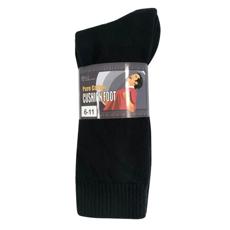 Mens Rizzi Australia Made Black Pure Cotton Cushion Foot Sport Work Socks