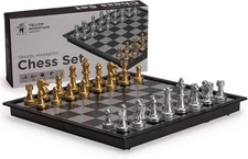 Yellow Mountain Imports Travel Magnetic Chess Set Medium, Gold and Silver 