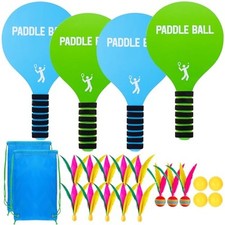 2 Beach Paddle Ball Sets - Funny Paddleball Rackets Game, Medium Blue, Green