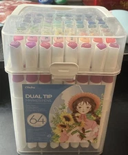 Ohuhu Marker Pens Water-Based, 64 Colours Dual Tip Art Markers Pens Chisel&brush