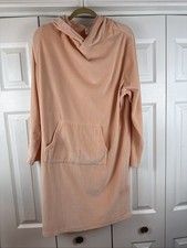 Serra Hooded Dress or Tunic L/XL Peach Velour Corduroy Weekend Cozy Loungewear