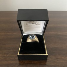 Vintage Crosby 10k Yellow Gold Synthetic Glass Blue Topaz Ring 4 Grams Size 9