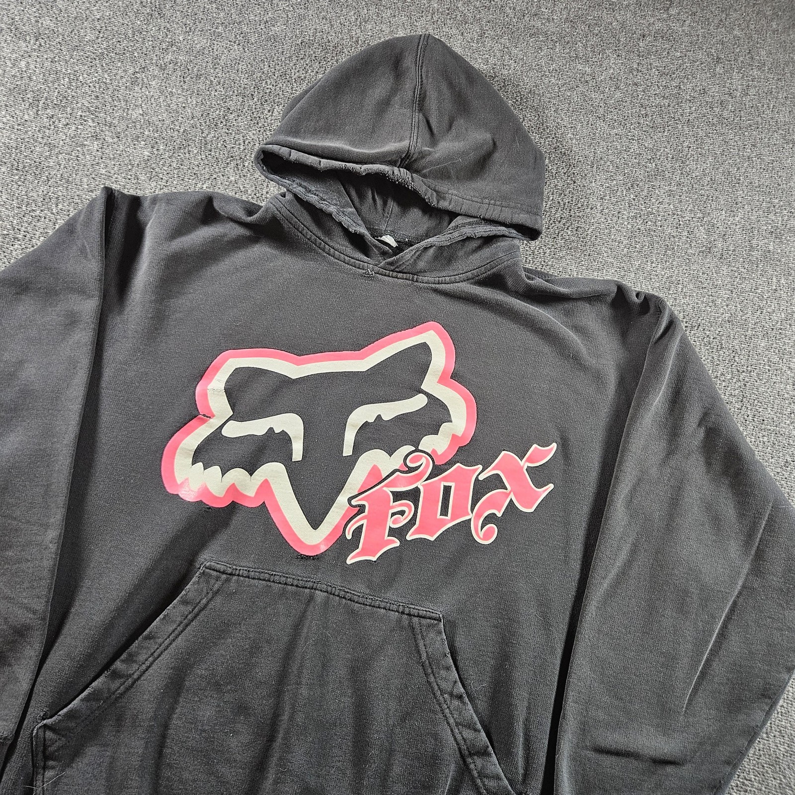 Fox Racing Hoodie Womens L/XL Black Pullover Pink Logo Graphic Y2K Grunge