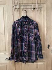 Wrangler X-Long Tails Men s Western Plaid Shirt Pearl Snaps Size 16 1/2- 34