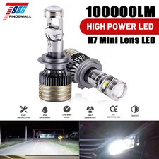 2pcs H7 200w Mini Bi Led Projector Lens Headlight Kit 100000lm 6000k Super White