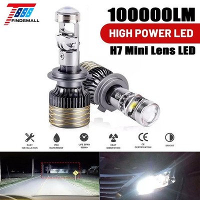 2PCS H7 200W Mini Bi LED Projector Lens Headlight Kit 100000LM 6000K Super White