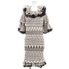 CHANEL Ruffle Knit Dress 09A P36227 Wool x Mohair Women Size 38 Beige