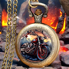 Vintage Motorcycle Pocket Watch Necklace Roman Numerals Quartz Movement Gift