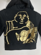 True Religion Kids Unisex Black Gold Buddha Full Zip Hoodie Sweatshirt Small
