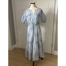 loft Light Blue Floral Tiered Midi Dress small country prairie