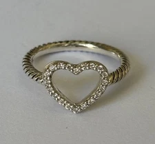 Authentic David Yurman 925 Sterling Silver & Pave Diamond Heart Ring Size 6.5