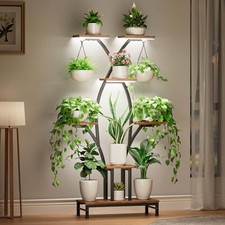 Plant Stand Indoor with Grow Lights - 7 Tiered Metal Corner Shelf Brown Shelf