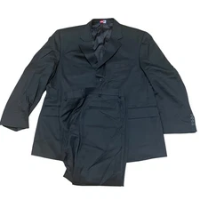 Stafford Super Suit Men's Dark Green Black Wool 2 Piece 3 Button Suit Size 46 SH