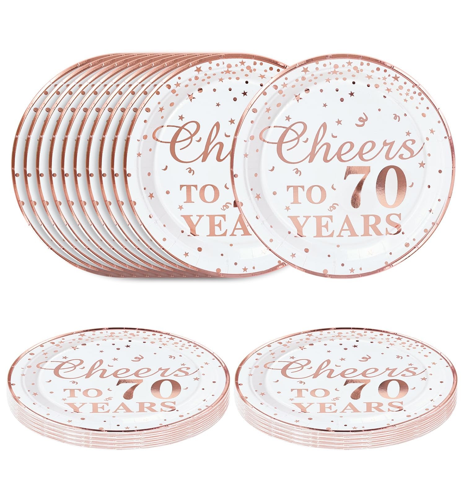 50 PCS Cheers to 70 Years Plates with Rose Gold Foil 7 Inch Disposable Plates...