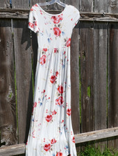 Dearcase Stretch Maxi Dress White Floral Small NWOT Pockets Rayon Blend