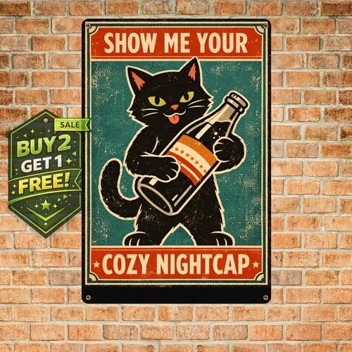 Show Me Your Titos Black Cat Vintage Poster Metal Tin Sign 8x12
