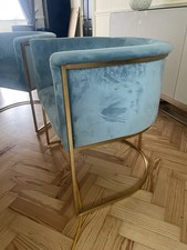 6 Blue Velvet & Gold Dining Room Chairs Metal Legs
