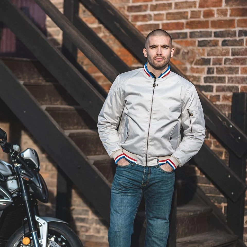 Spada Air Force 1 Royale Waterproof Motorcycle Scooter Bomber Jacket Ivory White - Image 4 of 4