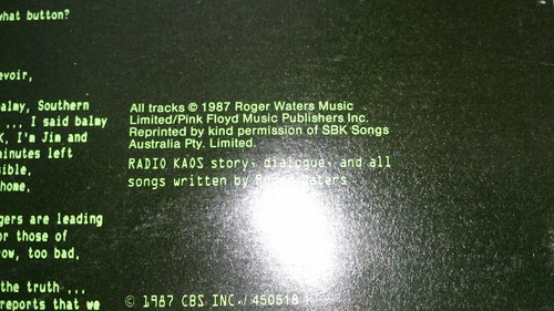 Roger Waters (Pink Floyd) Radio K. A. O. S.1987 Stampatralia Stampa Inner Hype - Foto 3 di 5