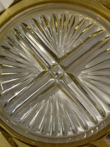 Vintage gelbe Kunst Glas Bernstein Schale geometrisch Wirbel nicht mehr produziert siehe Bilder - Bild 10 von 12