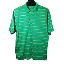 Nike Golf Polo Shirt Men's S Green White Stripes Active Performance Casual