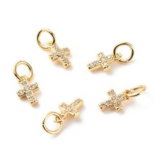 10x Cross Lead Free Brass Micro Pave Clear Cubic Zirconia Pendants Charms 12x5mm
