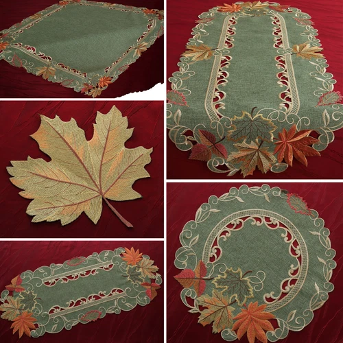 Maple Table runner Doily Tablecloth Linen-look Green Orange Autumn Fall Leaf NEW