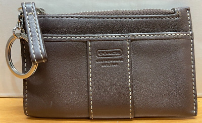 Coach Brown Leather Zip Card Case Wallet With Key Chain | Excellent!