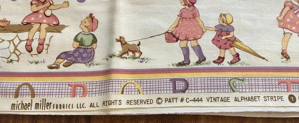 Vintage Alphabet Stripe Michael Miller Cotton Fabric Purple BTY 43” W - Image 4 of 4