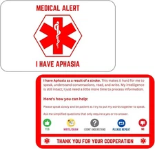 Aphasia Medical Alert Communication Wallet Card, 2 Pack (White)