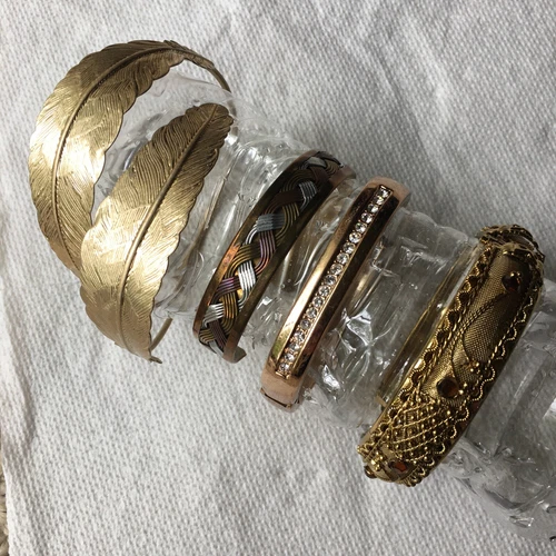4 Vintage Cuff Bracelets Ornate Rhinestones Costume Jewelry Nice!