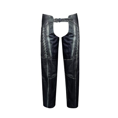Rub Off Black Leather Men's Motorcycle Biker Gather On Inner Thighs Chaps
