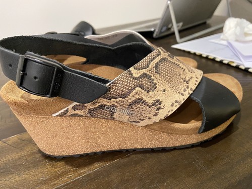 BIRKENSTOCK PAPILLIO SAMIRA BLACK LEATHER SNAKE WEDGE SANDAL WOMENS HEEL SHOES | eBay