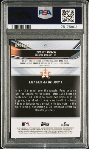 2022 Bowmans Best Jeremy Pena AQUA LAVA REFRACTOR #26/199-PSA10 gem-#75175803 - Picture 2 of 2
