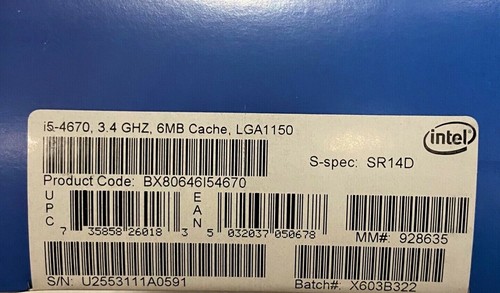 Intel BX80646I54670 SR14D Core i5-4670 Processor 6M Cache, up to 3.80 GHz NEW - Picture 2 of 2