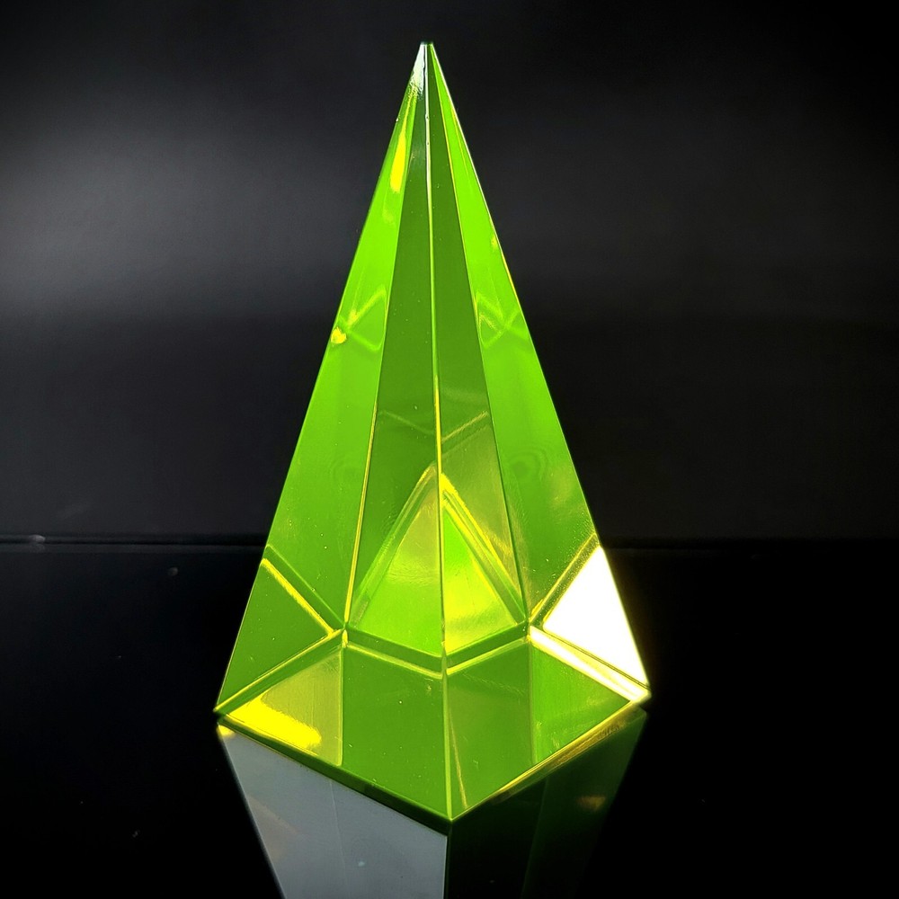 Vaseline Uranium Glass Pyramid Depression Yellow Glass Figurine Art Deco