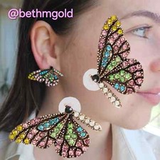 Butterfly Wings Rhinestone Stud Earrings Pastel Multi-color