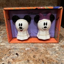 Disney Mickey Mouse & Minnie Mouse Ghost Halloween Salt & Pepper Shakers NEW