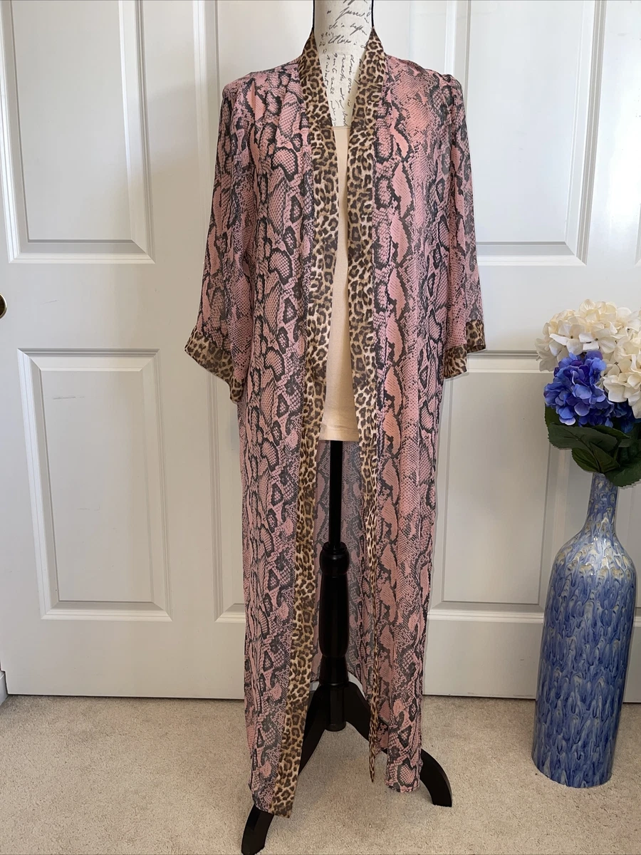 Lisa Rinna Collection Pink Snakeskin With Leopard Trim Duster Size S
