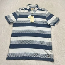 True Grit Los Angeles Knit Polo Men's Sz M Blue White Cotton Contrast Stitch