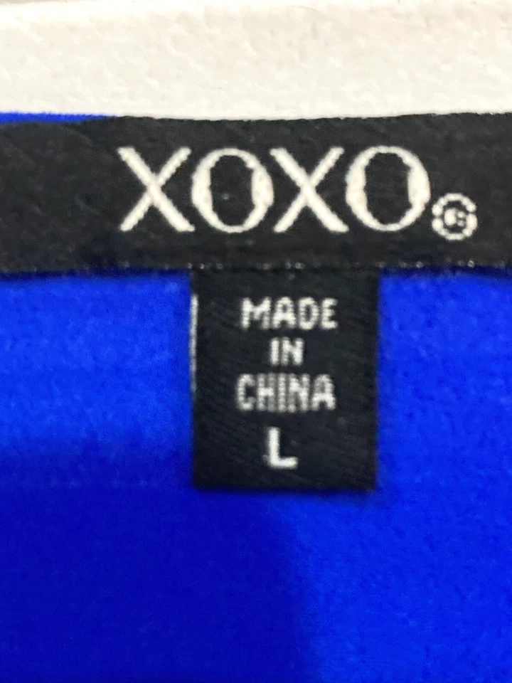 XOXO Women's Beaded V-Neck Top Deep Blue Strappy Retro GLam Blouse  Sz L - Image 4 of 4