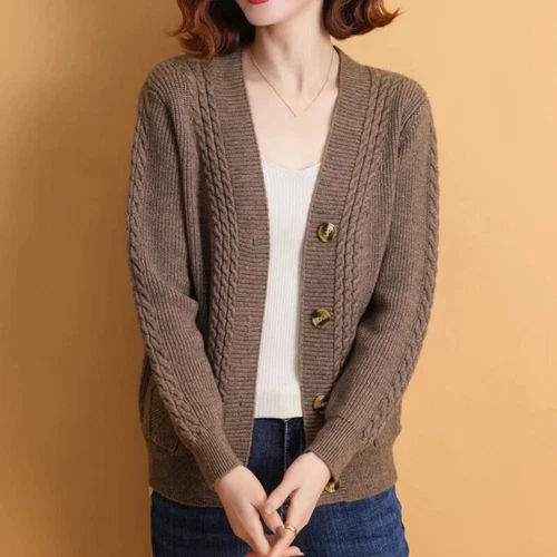 Cárdigan tejido de gran tamaño para mujer suelto informal cuello en V tejido suéter abrigos chaquetas - Imagen 22 de 29